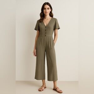 Promesa Olive Green Button-Down Jumpsuit Size M